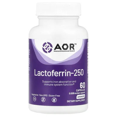 Advanced Orthomolecular Research AOR, лактоферрин-250, 250 мг, 60 капсул