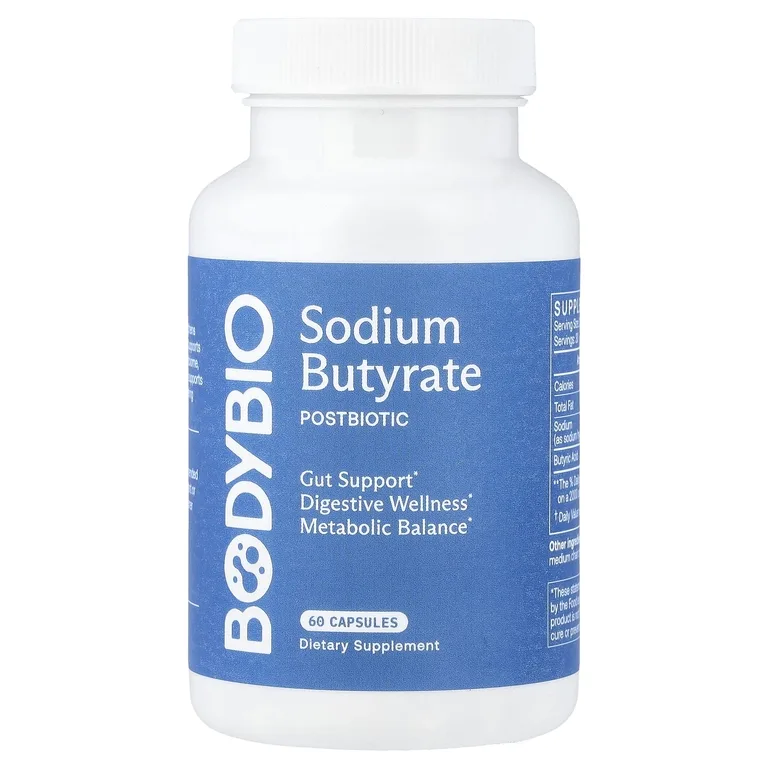 BodyBio, бутират натрия, 60 капсул