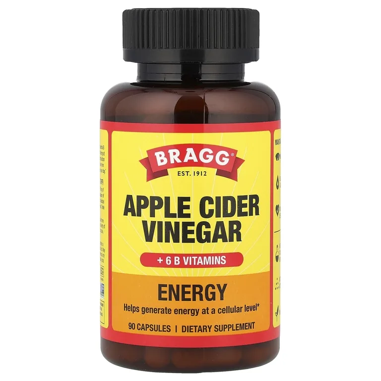 Bragg, Energy, яблочный уксус и 6 витаминов группы B, 90 капсул