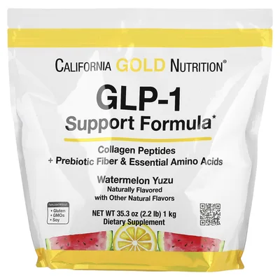 California Gold Nutrition, добавка для поддержания уровня ГПП-1 с пептидами коллагена, пребиотической клетчаткой и незаменимыми аминокислотами, арбуз и юдзу, 1 кг (2,2 фунта)