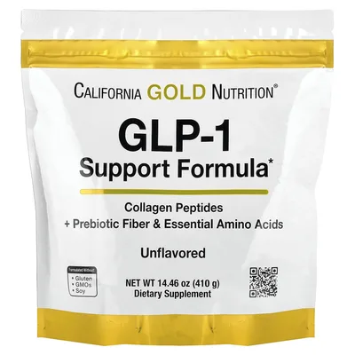California Gold Nutrition, добавка для поддержания уровня ГПП-1 с пептидами коллагена, пребиотической клетчаткой и незаменимыми аминокислотами, с нейтральным вкусом, 410 г (14,46 унции)