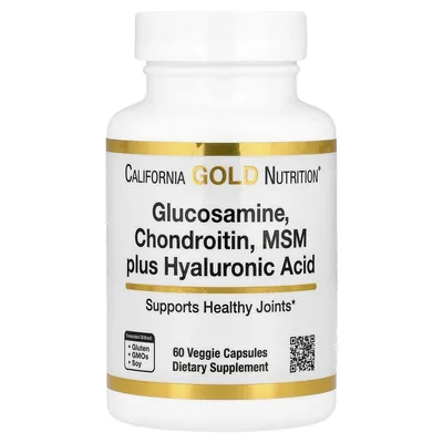 California Gold Nutrition, глюкозамин, хондроитин и МСМ с гиалуроновой кислотой, 60 растительных капсул
