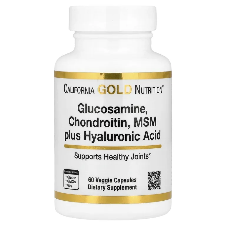 California Gold Nutrition, глюкозамин, хондроитин и МСМ с гиалуроновой кислотой, 60 растительных капсул
