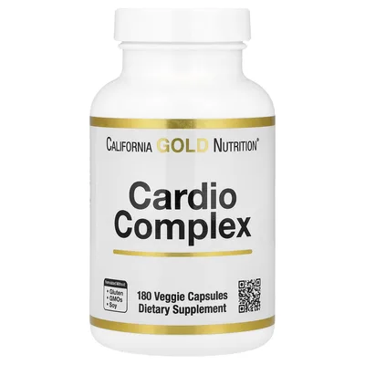 California Gold Nutrition, комплекс для здоровья сердца со смесью CardioAmino, смесью CardioPhyto и коэнзимом Q10, 180 растительных капсул