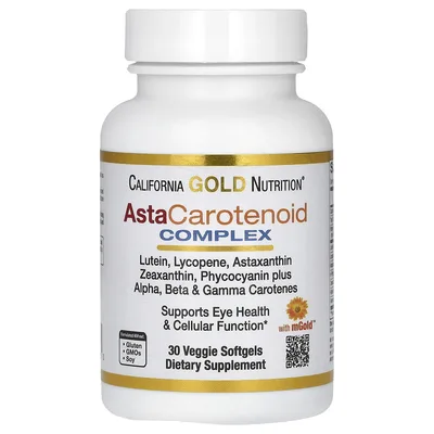 California Gold Nutrition, комплекс с лютеином, ликопином, астаксантином и витамином A, 30 вегетарианских капсул