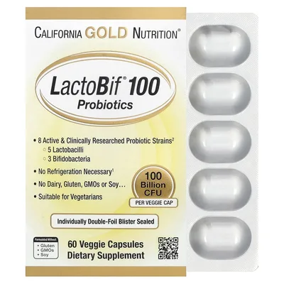 California Gold Nutrition, LactoBif® 100, пробиотики, 100 млрд КОЕ, 60 растительных капсул
