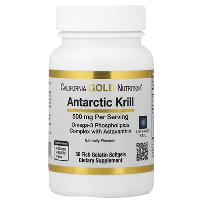 California Gold Nutrition, масло антарктического криля, комплекс фосфолипидов из омега-3 с ЭПК, ДГК и астаксантином, натуральный вкус клубники и лимона, 500 мг, 30 капсул из рыбьего желатина