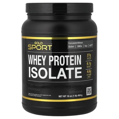 California Gold Nutrition, Спорт, изолят сывороточного протеина, без добавок, 454 г (1 фунт)