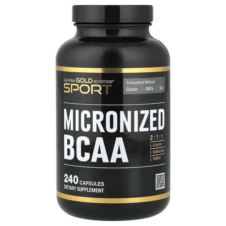 California Gold Nutrition, Sport, микронизированные BCAA, аминокислоты с разветвлённой цепью, 240 растительных капсул