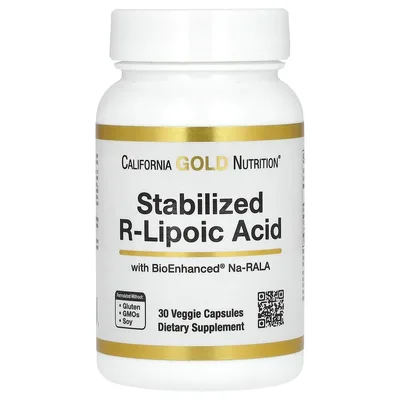 California Gold Nutrition, стабилизированная R-липоевая кислота с биотином, 30 растительных капсул