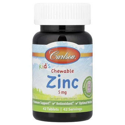 Carlson, Kid's Chewable Zinc, натуральная ягодная смесь, 5 мг, 42 таблетки