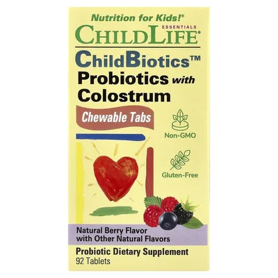 ChildLife Essentials, Пробиотик с молозивом, смесь ягод, 90 жевательных таблеток