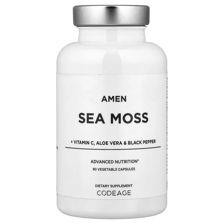 Codeage, Amen, морской мох с витамином C, алоэ вера и черный перец, 90 растительных капсул