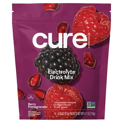 Cure Hydration, увлажняющая смесь электролитов, со вкусом ягод и граната, 14 пакетиков по 8,3 г (0,29 унции) каждый