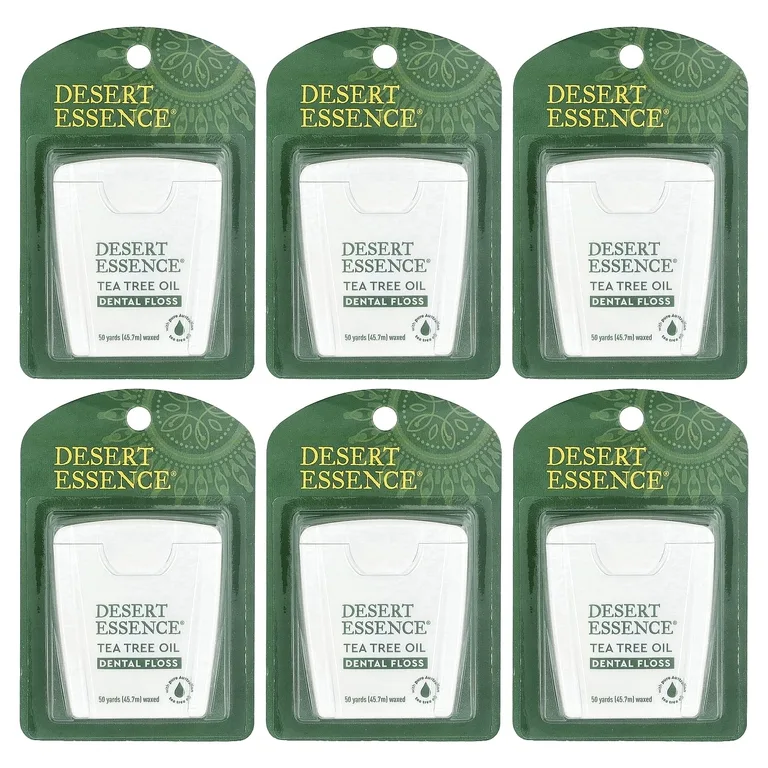 Desert Essence, зубная нить, вощеная, с маслом чайного дерева, 6 шт., 45,7 м (50 ярдов)