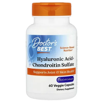 Doctor's Best, гиалуроновая кислота и хондроитинсульфат, 60 вегетарианских капсул