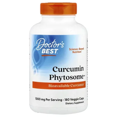 Doctor's Best, куркумин, 1000 мг, 180 растительных капсул (500 мг в 1 капсуле)