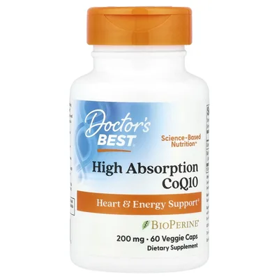 Doctor's Best, легкоусвояемый коэнзим Q10 с черным перцем BioPerine®, 60 растительных капсул