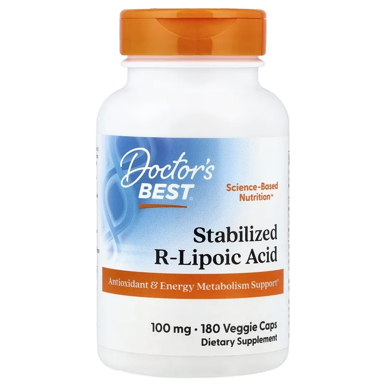 Doctor's Best, стабилизированная R-липоевая кислота, 100 мг, 180 растительных капсул