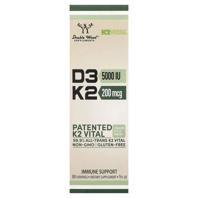 Double Wood Supplements, Жидкие капли с витамином D3 и K2, 30 мл