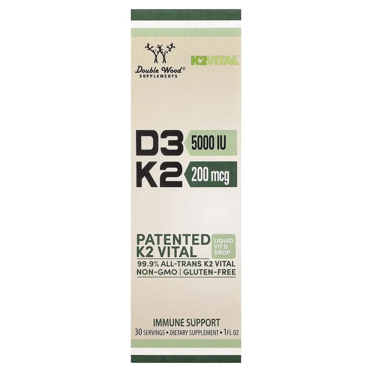 Double Wood Supplements, Жидкие капли с витамином D3 и K2, 30 мл