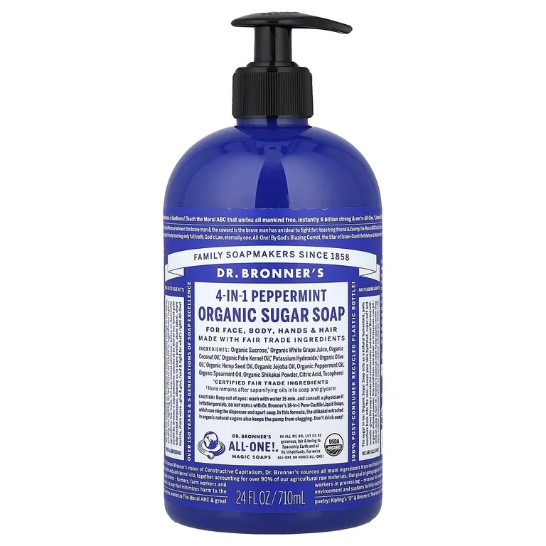 Dr. Bronner's, 4-in-1 Organic Sugar Soap, Peppermint, 24 fl oz (710 ml)