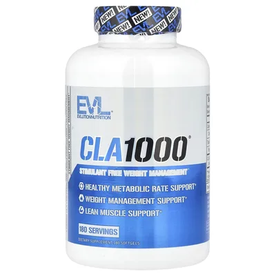 EVLution Nutrition, CLA1000®, средство для коррекции веса без стимуляторов, 180 капсул (1000 мг в 1 капсуле)