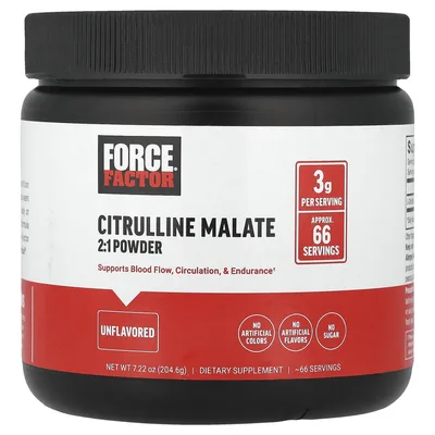 Force Factor, цитруллин малат 2:1 в порошке, без вкусовых добавок, 204,6 г (7,22 унции)