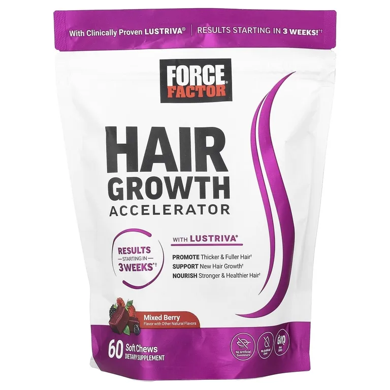Force Factor, ускоритель роста волос, ягодное ассорти, 60 жевательных таблеток