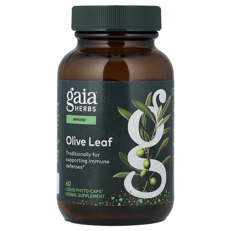 Gaia Herbs, экстракт листьев оливкового дерева, 60 капсул с жидким содержимым (680 мг в 1 капсуле)
