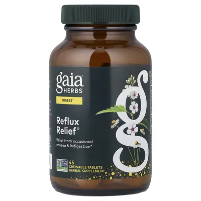 Gaia Herbs, комплекс для избавления от эпизодической тошноты и несварения желудка, 45 жевательных таблеток
