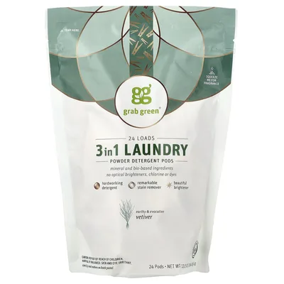 Grab Green, капсулы для стирки 3 в 1, ветивер, 24 капсулы, 384 г (13,5 унции)