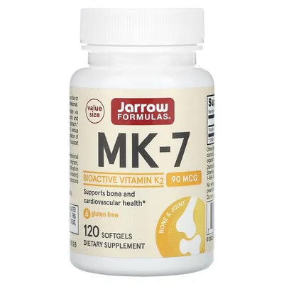 Jarrow Formulas, витамин K2 в форме MK-7, 90 мкг, 120 желатиновых капсул