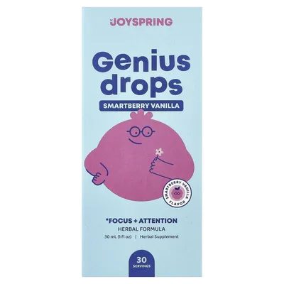 JoySpring, Genius, капли, для концентрации и внимания, со вкусом ягод и ванили, 30 мл (1 жидк. унция)