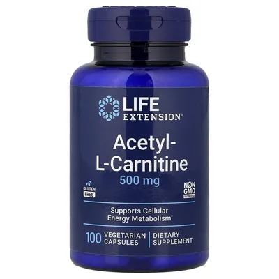 Life Extension, ацетил-L-карнитин, 100 вегетарианских капсул