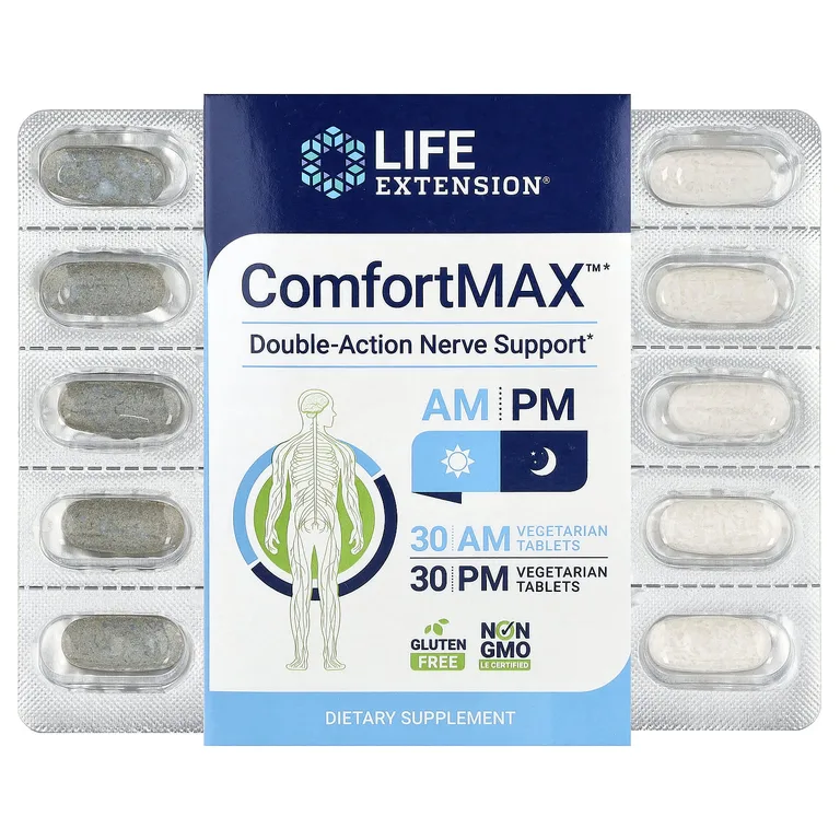 Life Extension, ComfortMAX™, поддержка нервной системы двойного действия, для утреннего и вечернего приёма, 60 вегетарианских таблеток