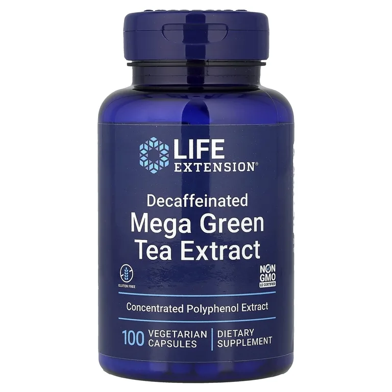 Life Extension, экстракт зелёного чая, без кофеина, 100 вегетарианских капсул (725 мг в 1 капсуле)
