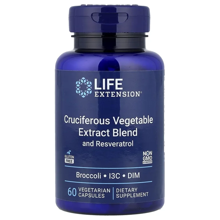 Life Extension, смесь экстрактов крестоцветных овощей с ресвератролом, 60 вегетарианских капсул