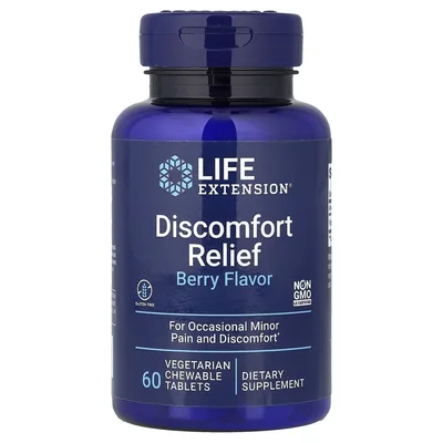 Life Extension, средство для облегчения дискомфорта, с ягодным вкусом, 60 вегетарианских жевательных таблеток (600 мг в 1 таблетке)