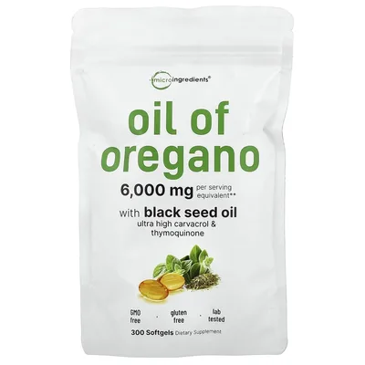 Micro Ingredients, Масло орегано с маслом черного тмина, 300 мягких таблеток