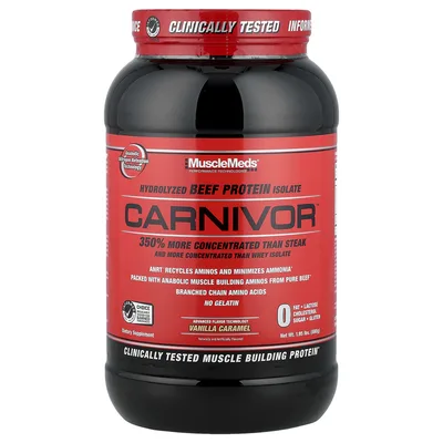 MuscleMeds, гидролизованный изолят говяжьего протеина, со вкусом ванильной карамели, 888 г (1,95 фунта)