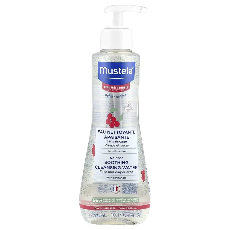 Mustela, Успокаивающая очищающая вода без смывания с лимонником, для очень чувствительной кожи, без отдушек, 300 мл (10,14 жидк. унц.)