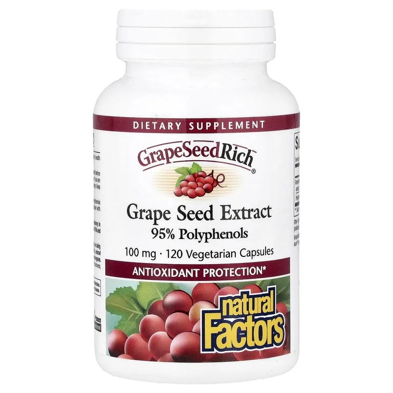 Natural Factors, экстракт виноградных косточек, 100 мг, 120 вегетарианских капсул