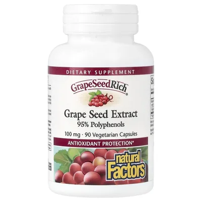 Natural Factors, экстракт виноградных косточек GrapeSeedRich®, 100 мг, 90 вегетарианских капсул