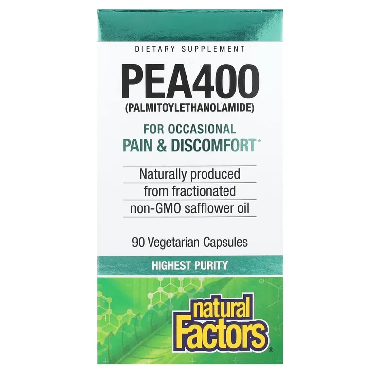Natural Factors, PEA400, пальмитоилэтаноламид, 400 мг, 90 вегетарианских капсул