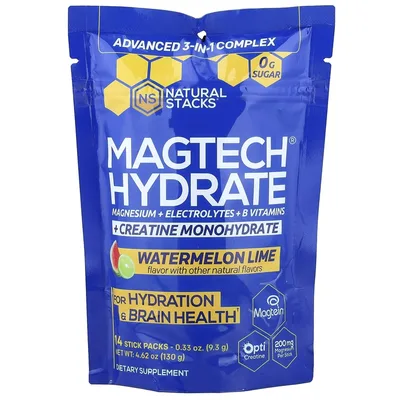 Natural Stacks, MagTech® Hydrate, арбуз и лайм, 14 стик-пакетов по 9,3 г (0,33 унции)