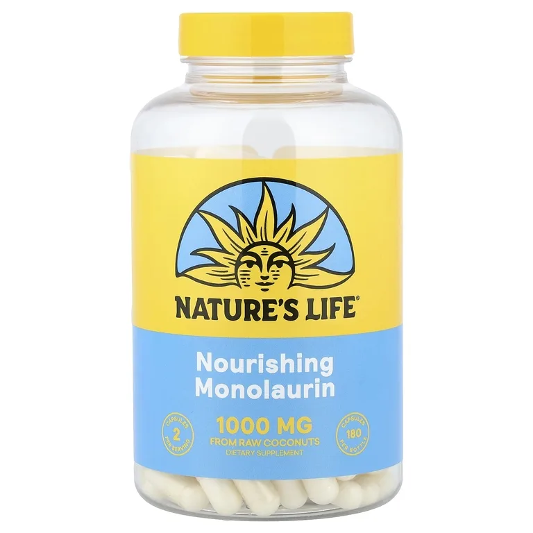 Nature's Life, питательный монолаурин, 180 капсул (500 мг в 1 капсуле)
