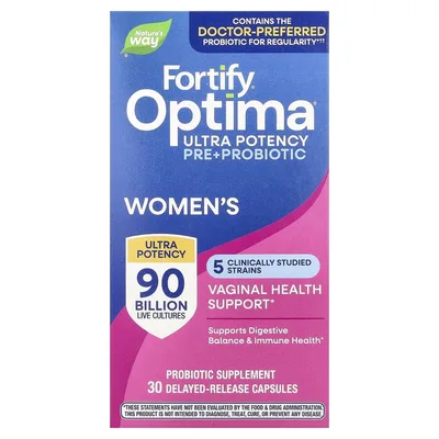 Nature's Way, Fortify Optima, пробиотики и пребиотики для женщин, улучшенная формула для ухода, 90 млрд КОЕ, 30 капсул с отсроченным высвобождением