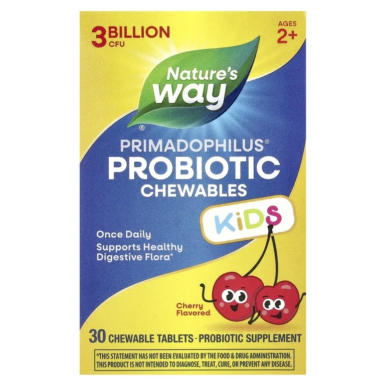Nature's Way, пробиотики, для детей от 2 лет, с вишнёвым вкусом, 3 млрд КОЕ, 30 жевательных таблеток