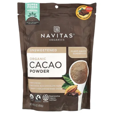 Navitas Organics, органический порошок какао, несладкий, 454 г (16 унций)